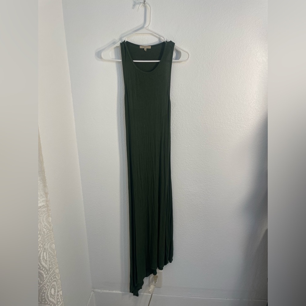 Bordeaux green Racerback, asymmetrical length, dress with cut out, Size M